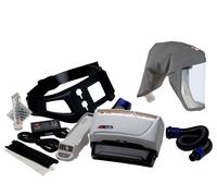 3M TR-619+ Kit de démarrage Versaflo comprenant le TR-602E, les accessoires et la cagoule légère jetable 3M Versaflo S333LG avec support de tête intégré, gris, matériau robuste, ne crépitant pas et ne