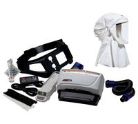 3M TR-619+ Kit de démarrage Versaflo comprenant le TR-602E, les accessoires et la cagoule légère jetable 3M Versaflo S533L avec support de tête intégré, blanc, matériau robuste, ne crépitant pas et ne