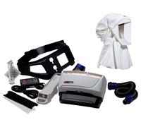 3M TR-619+ Kit de démarrage Versaflo comprenant le TR-602E, les accessoires et la cagoule légère jetable 3M Versaflo S533S avec support de tête intégré, blanc, matériau robuste, ne crépitant pas et ne