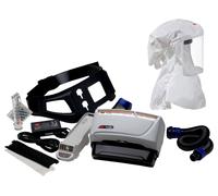3M TR-619+ Kit de démarrage Versaflo comprenant TR-602E, accessoires et cagoule légère jetable 3M Versaflo S433S avec support de tête intégré, matériau textile universel, avec en plus une protection p