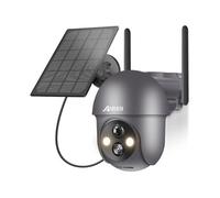 ANRAN 2K Caméra Surveillance WiFi sans Fil, Panneau Solaire+Batteries, 360° Pan/Tilt, Détection Mouvement PIR, Couleur Vision Nocturne Alarme Audio, SD/Cloud, Compatible Alexa, Gris