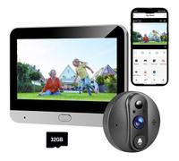 3Pa Judas De Porte Camera Surveillance Avec 32Go Microsd, 2K Visiophone Connecté Interphone Vidéo Grand Angle 160°, 4.3’’ Écran Bat