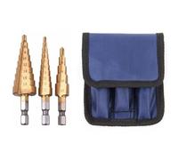 3pc Hss Étape Cône Cône Foret Ensemble Métal Trou Cutter Métrique 3-12 4-12 4-20mm 1/4 Pouces Titane Enduit Métal Hex Cône