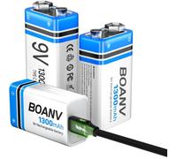 3PC Piles 9V Rechargeables 1300mAh,9V Rechargeable USB Lithium à Longue Duréé Batterie,avec câble de Charge 2 en 1,pour détecteurs