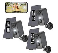 3PCS 2K caméra de surveillance extérieure batterie caméra WLAN avec vision nocturne couleur, caméra solaire surveillance extérieure 32&64GB