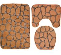 3Pcs 3D pierre imprimée salle de bain tapis ensemble tapis de toilette corail polaire couvercle toilette siège tapis piédestal douche pad - #1
