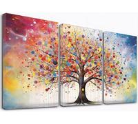 3Pcs Arbre De La Vie Tableau Chambre Adulte En Toile,Arbre Coloré Jaune rouge Poster Vintage salon affiche décor 30x40cm Encadrée