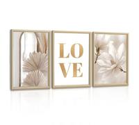 3Pcs Beige Blanc LOVE Magnolia Tableau Décoration Murale Encadre Boho Nordique Famille Impression sur Toile Minimalisme Fleurs Plantes Affiche Peintures Décor Mural pour Salon Chambre Maison 30x40cmx3