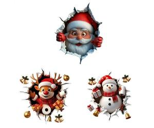 3pcs Christmas Wall Decorations, 3D Wall-Breaking Santa Claus Reindeer Snowman Stickers, 3D Christmas Wall Decals For Refrigerator Bathroom Door Decor