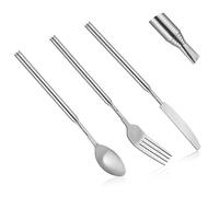 3pcs Ensemble de Extensible Fourchettes Couteaux Cuillères, Couvert Telescopique en Acier Inoxydable Fourchette Extensible Cuillère Extensible Couteau Télescopique