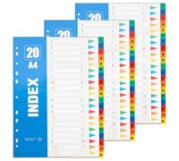 3Pcs Intercalaires Classeur A4, 1-20 Intercalaire Multicolores Numérotés