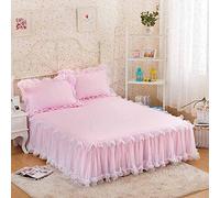 3PCS Jupe De Lit Couvre-lit Dentelle, Ultra-Doux Cache Sommier Princesse Plissé Poussière Chute De Volant Drap Plat élégante Dessus De Lits,Pink-180X200CM