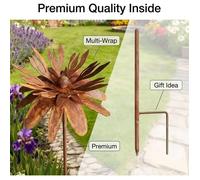 3pcs Ornement de jardin métallique fleur - Finition rouillée vintage Inclus 2 piquets de fixation - Extérieur et pelouse
