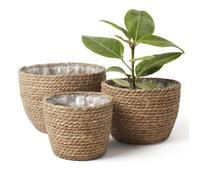 3pcs paniers cache-pots - Jonc de mer tressé à la main - Avec doublure imperméable - pour plantes d’intérieur décoration nordique