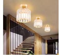 3Pcs Plafonnier en Cristal Moderne Ø15cm MOGOD, E27 Lampe Plafonde Cylindrique Doré pour Salon Chambre Couloir