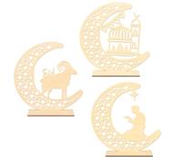 3PCS Ramadan Eid Mubarak Decoration, Table Veilleuse Décorative Ornement en Bois, Creuse Lune Etoile Décoration de Table, Musulman Islam Pendentif Suspendu, Eid Mubarak Cadeau Accessoire de Prière
