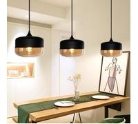 3Pcs Rétro Suspension Luminaire en Verre TOKIUS Lustre Plafonnier Moderne E27 pour Cuisine Salle à Manger Bar, Noir (Type-B 25CM)