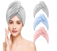 3PCS Serviette Microfibre Cheveux,brosse poil de sanglier Turban Séchage Rapide avec Bouton, Super Absorbante Anti-Frisottis Douce pour Chevelures Bou s et Lisses, Accessoire Quotidien Confortable