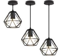 3PCS Suspension Luminaire Vintage Métal 16cm Zaku Lustre Plafonnier Industriel Lampe E27 Corde Ajustable Noir pour Salon Café Bar