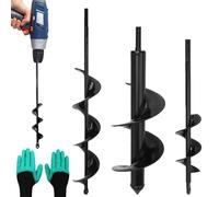 3PCS Tariere Pour Perceuse, 8×30cm 4×22cm 4×42cm Tarière, Meche Tariere, Tarière Thermique Foret Hélicoïdal de Jardin Fournissez 1 Paire de Gants pour Creuser des Trous et Cultiver en Profondeur