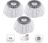 3Pcs Têtes Microfibre Balai, Mop Heads, Tête de Vadrouille Rechange Rond Têtes Mop Rotation à 360 pour Balais Serpillère Rotatif