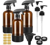 3Pcs Vaporisateur Eau en Verre Ambré avec Pointes Pulvérisateur Réglable, Brumisateur Rechargeable 500ml, Flacon Pompe Vide pour Arrosage Plantes, Nettoyage, Huiles Essentielles & Soins Capillaires