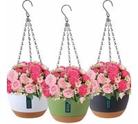 3Pot De Fleur Suspendu Pour Des Cache Pot Plante Interieur Extérieurs,Jardiniere Suspendue Pour Les Plantes,Avec Des Trous de Drainage et Des Plateaux,Des Suspension Plante Exterieur du Jardin(Mixtes)