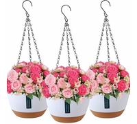 3Pot De Fleur Suspendu Pour Des Cache Pot Plante Interieur Extérieurs,Jardiniere Suspendue Pour Les Plantes,Avec Des Trous de Drainage et Des Plateaux,Des Suspension Plante Exterieur du Jardin(Blanc)