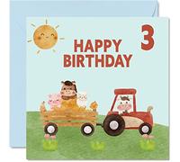 3rd Birthday Card Boy - Farmyard Farm Animals - Happy Birthday Card 3 Year Old Boy Girl, Girls Boys Birthday Cards for Him Her, 145mm x 145mm Greeting Card for Son Nephew Grandson Kid Children