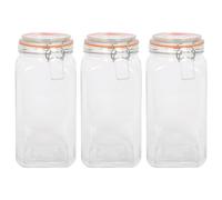 3x 1.7L Bocal en Verre Carré avec Couvercles Hermétique Stockage Aliments Boîte