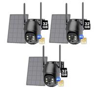 3X 2K 3MP Batterie 4G LTE Caméra de surveillance extérieure, détection intelligente de personnes/voitures, vision nocturne, 32GB