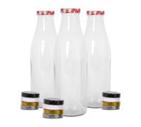 3x 960ml Bouteille d'Eau en Verre avec Couvercles en Métal Hermétique Lait Pots