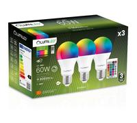 Lumiled Lot de 3 ampoules LED A60 E27 - 9 W (équivalent à 60 W) - 806 lumens - RVB + 3000 K - Intensité variable - Angle de faisceau 260° - Changement de couleur - Avec télécommande