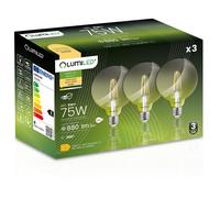 Lumiled Lot de 3 ampoules LED E27 G95 vintage 8 W - Remplace une ampoule à incandescence de 75 W - 880 lm - 3000 K - Blanc chaud - Ampoule rétro à filament en verre - Grande boule décorative - Pour