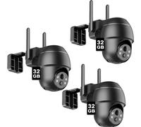 3X batterie de caméra de surveillance, 5MP Ultra HD, 360°, sans fil, détection de mouvement PIR, vision nocturne couleur, audio 2 voies, alarme, IP65 avec 32GB