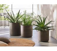 3x Cache-pot "Re-Cycle" en gris marron en plastique partiellement recyclé, set de pots de fleurs, pot de fleurs, jardinière