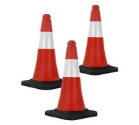 3x Cône de signalisation routière rouge/blanc en PVC 51cm bandes réfléchissantes