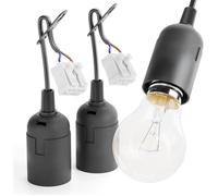3x Douille E27 Noire avec Connecteur Rapide et Serre-câble - Rénovation max. 60W 250V - Pour Chantier avec Ampoules