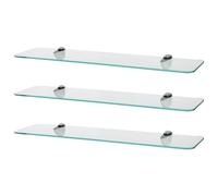 3x Étagères de Salle de Bain en Verre Flottant Arrondies 60cm Clair/Chrome