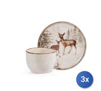 3X H&H Paquet De 4 Tasses À Café Avec Soucoupe Magical Deer CC 115 En Grès