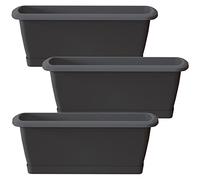 3x jardinier rouille avec support en plastique dans l'anthracite 49 x 18.4 (largeur) x 14,5 (haut) cm