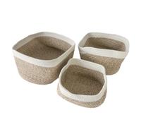 Intirilife Set de 3 paniers de rangement en coton, en Blanc-Beige - 22.5 x 16 x 11.5 / 27 x 20 x 13.5 / 33.5 x 22.5 x 14 cm - Panier étagère, organisateur pour salle de bains, chambre, décoratif