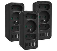3x Prise de Courant Multiples Ttriple Répartiteur USB-A USB-C 20W Noir