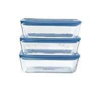 PYREX Zero Plastic - Lot de 3 Boîtes Rectangulaires - Verre Borosilicate - Couvercles en verre - Compatible au Four - Made in France (3 X 1,5L)