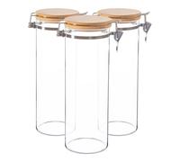 3x verre stockage Jars avec clip bois Cuisine Couvercles 1,75 litre