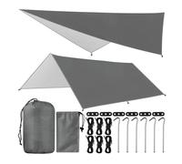 3x3M Camping Bâche, Tarp Bivouac Anti UV, Ripstop, Kit de Bâche Imperméable avec Oeillets, 6 Piquets en alu, 6 Cordes, pour Bivouac