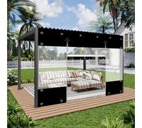 (3x3M) Rideaux d'extérieur en PVC transparent avec fermeture éclair, 650 g/m² Bâche transparente imperméable avec œillets de 30 mm, Rideaux de séparation résistants aux intempéries pour terrasse, véra