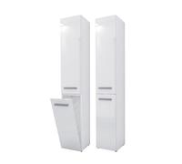 3xE Living Colonne de Salle de Bain Bagnoli Slim, Panier à Linge, Blanc Mat/Blanc Brillant, 30 x 31 x 174 cm