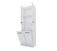 3xE Living Colonne de Salle de Bain, Panier à Linge, Blanc Mat/Blanc Brillant, 60 x 30 x 174 cm