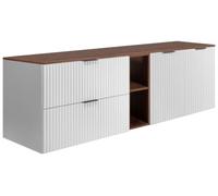 3xE Living Colonne de Salle de Bain Suspendue, 2 Portes, Fermeture amortie, Blanc/Noyer, 58,6 x 46 x 180 cm